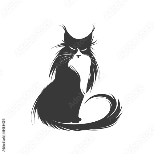 long hair cat animal minimalist logo or symbol black color only
