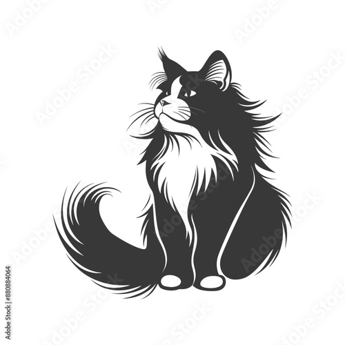 long hair cat animal minimalist logo or symbol black color only