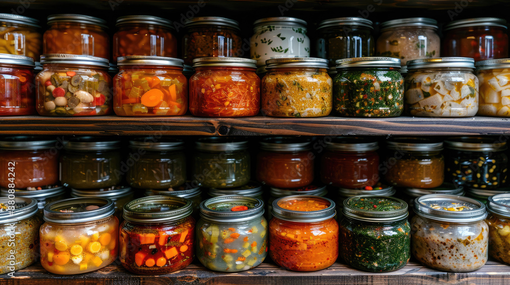 A variety of canned soups and broths displayed in a pantry, highlighting different flavors and brands A variety of canned soups and broths displayed in a pantry, highlighting different flavors and brands