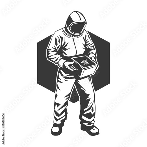 man beekeeper minimalist logo or symbol black color only