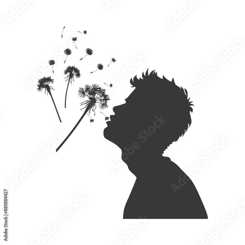 man blows dandelion minimalist logo or symbol black color only