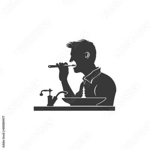 man brushing his teeth minimalist logo or symbol black color only