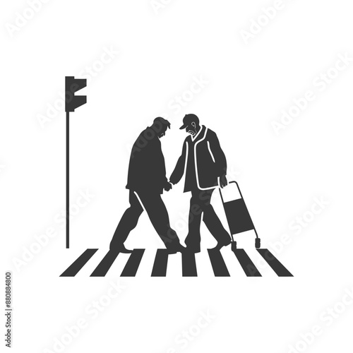 man helps the senior citizen minimalist logo or symbol black color only