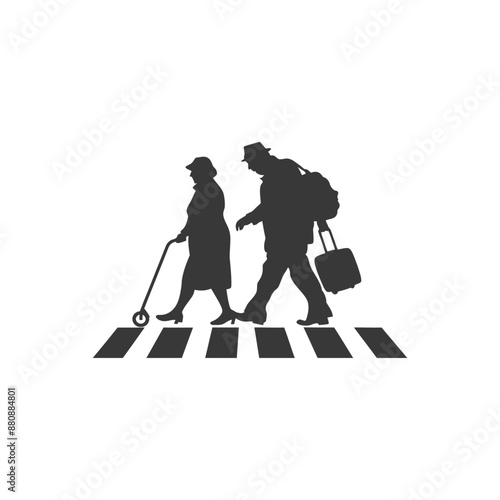 man helps the senior citizen minimalist logo or symbol black color only