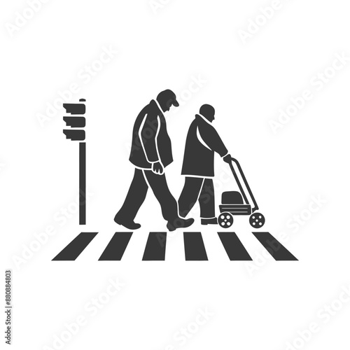man helps the senior citizen minimalist logo or symbol black color only