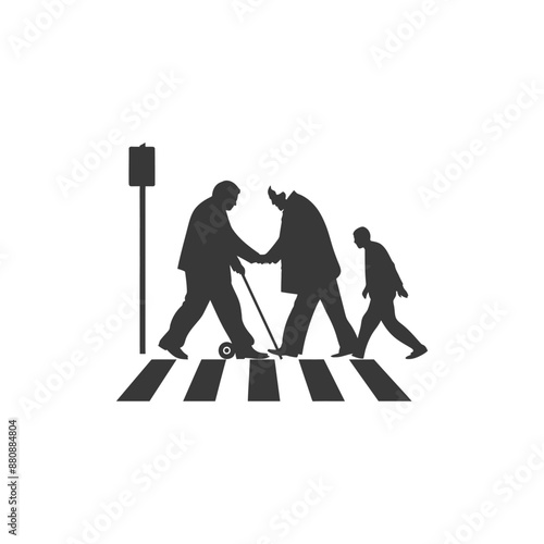 man helps the senior citizen minimalist logo or symbol black color only