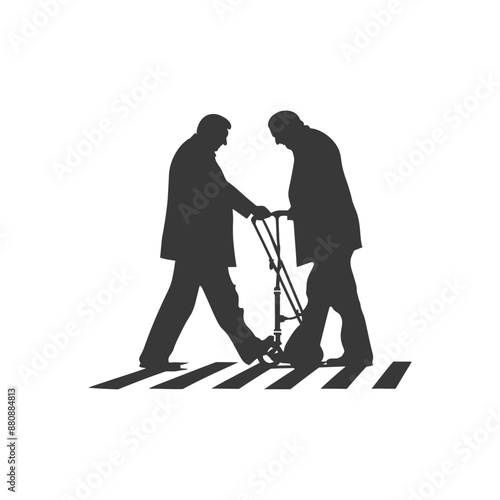 man helps the senior citizen minimalist logo or symbol black color only