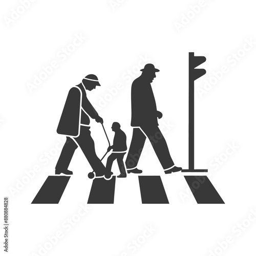 man helps the senior citizen minimalist logo or symbol black color only