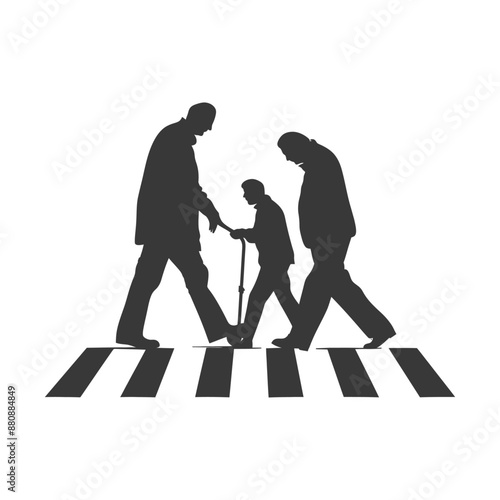 man helps the senior citizen minimalist logo or symbol black color only