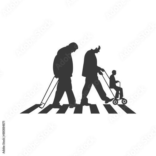man helps the senior citizen minimalist logo or symbol black color only
