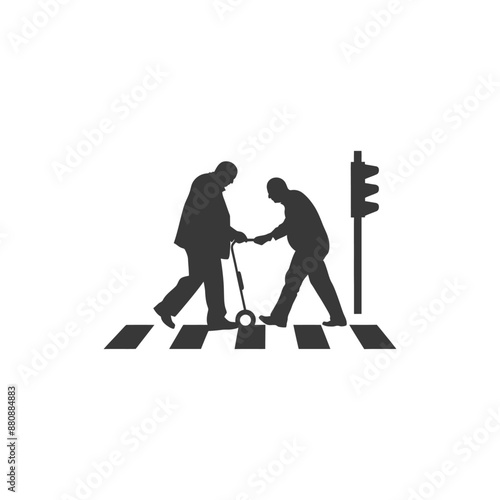 man helps the senior citizen minimalist logo or symbol black color only