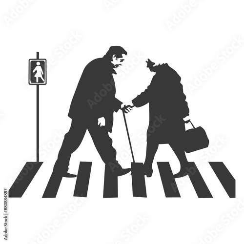 man helps the senior citizen minimalist logo or symbol black color only