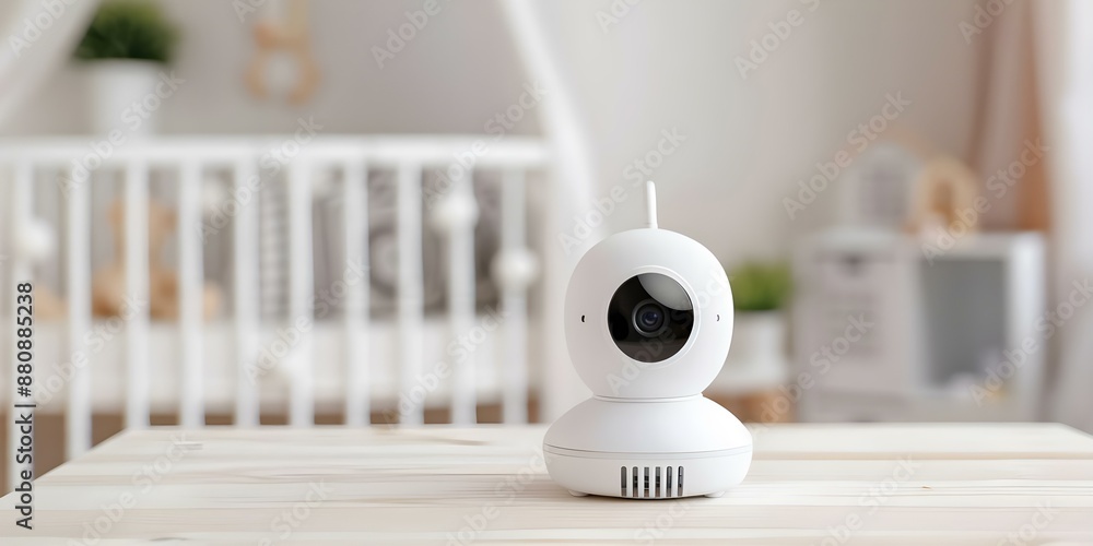 Nursery baby monitor with builtin camera for smart monitoring. Concept Baby Monitoring, Nursery Tech, Smart Cameras, Child Safety, Parenting Technology