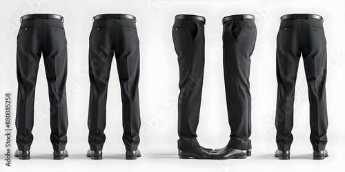 3D mockup of black mens pants in various views isolated design. Concept 3D Mockup, Black Mens Pants, Various Views, Isolated Design, Clothing Design
