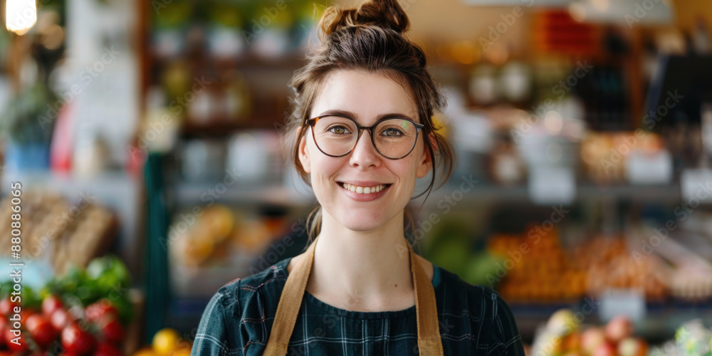 Young woman owner of a local farmer produce store Young woman owner of a local farmer produce store