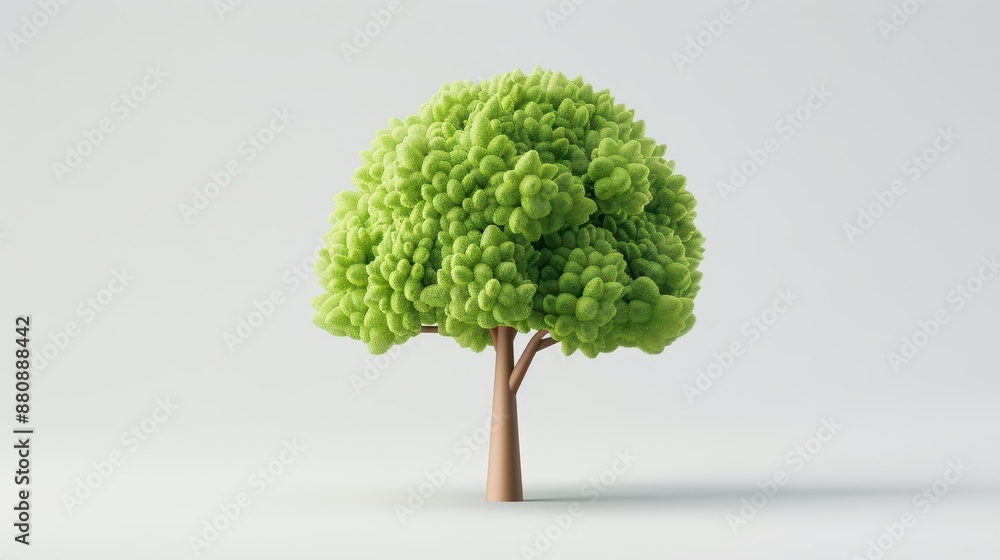 A 3D cartoon tree character, front view, with a minimalist approach, isolated on a white background A 3D cartoon tree character, front view, with a minimalist approach, isolated on a white background
