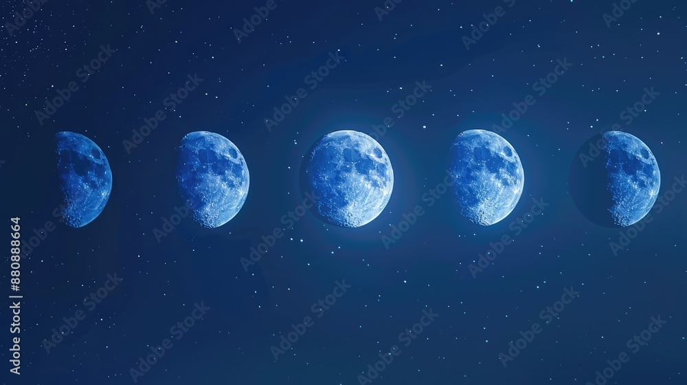Naklejka premium moon phases from new moon to full moon in the night sky