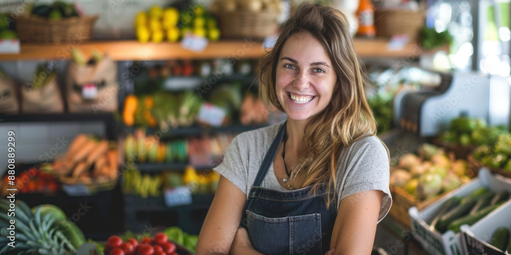 Young woman owner of a local farmer produce store Young woman owner of a local farmer produce store
