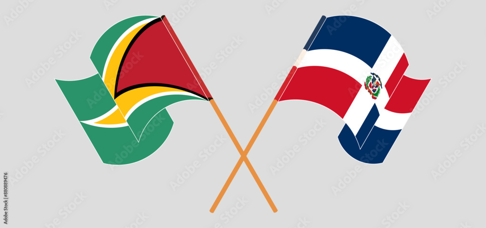 Crossed and waving flags of Guyana and Dominican Republic Crossed and waving flags of Guyana and Dominican Republic