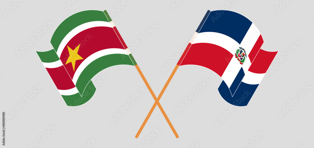 Crossed and waving flags of Suriname and Dominican Republic Crossed and waving flags of Suriname and Dominican Republic