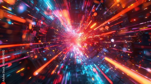 A close-up view of light beams tearing through a dimensional portal, with a detailed background, highlighting speed