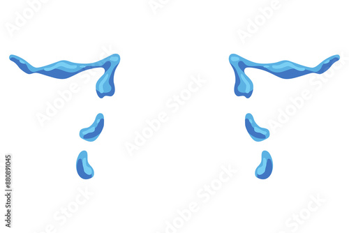 Cartoon tear drops icon. Sorrow cry streams, tear blob. Crying fluid, falling blue water drops. Isolated vector for sorrowful character weeping expression. Wet grief droplets
