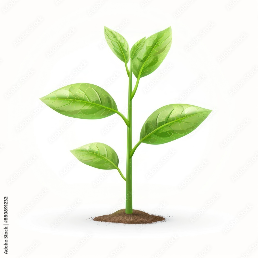 Green Sprout with Five Leaves on White Background Green Sprout with Five Leaves on White Background