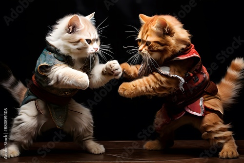 two kittens cats fighting