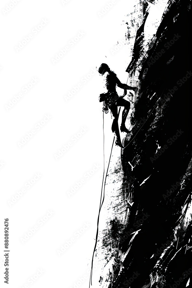 A black and white sketch of a mountain climber A black and white sketch of a mountain climber