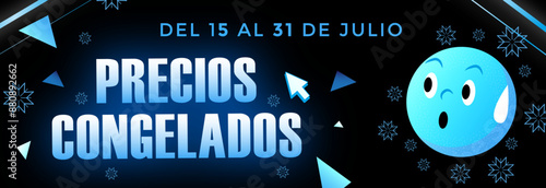 Plantilla editable. Background web, landepage, precios congelados, oferta, sale invierno, banner con emogi