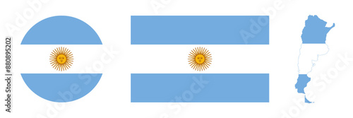 Argentina flag. Map of Argentina. Round flag. Vector