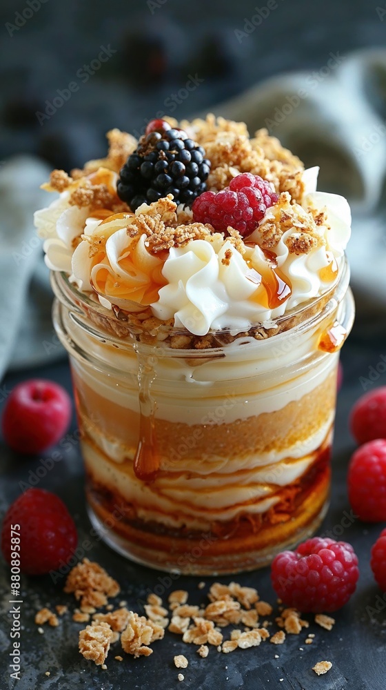 Delicious Berry Parfait With Whipped Cream and Granola Topping Delicious Berry Parfait With Whipped Cream and Granola Topping