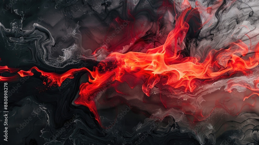 Fototapeta premium Dark background with red fiery streaks over charcoal