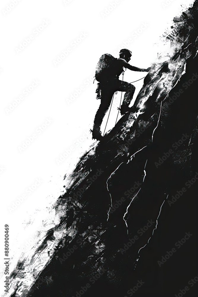 Obraz premium A black and white sketch of a mountain climber