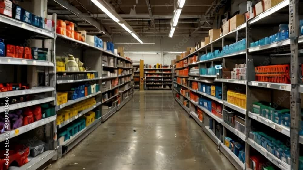 Empty Aisle in a Retail Store with Stocked Shelves Empty Aisle in a Retail Store with Stocked Shelves
