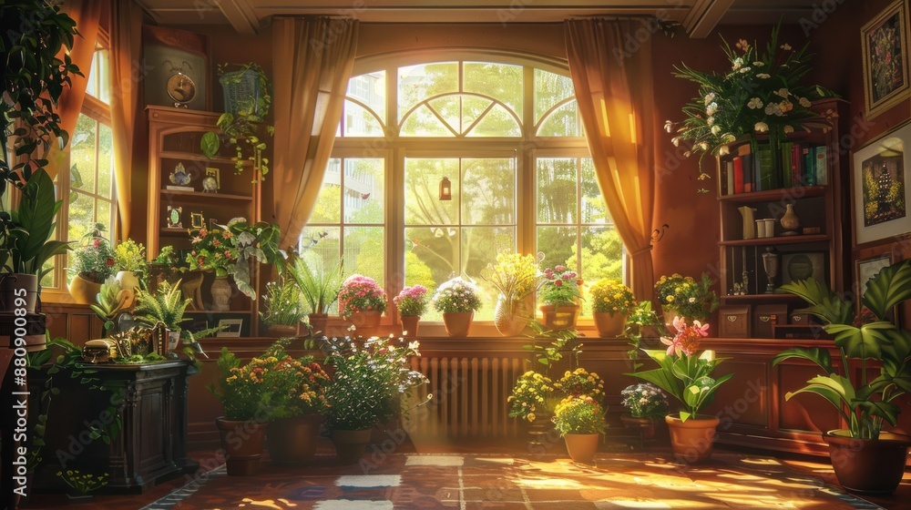 Sun-Drenched Room with Blooming Flowers Sun-Drenched Room with Blooming Flowers