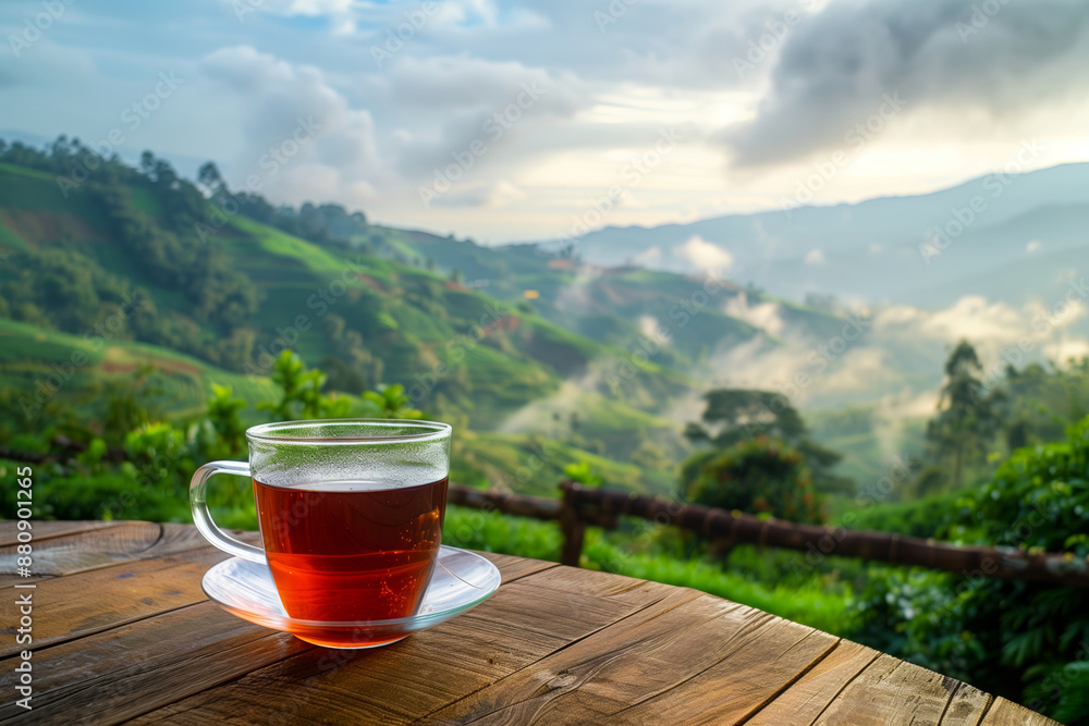 A Cup of Tea With a Mountainous View in the Morning A Cup of Tea With a Mountainous View in the Morning