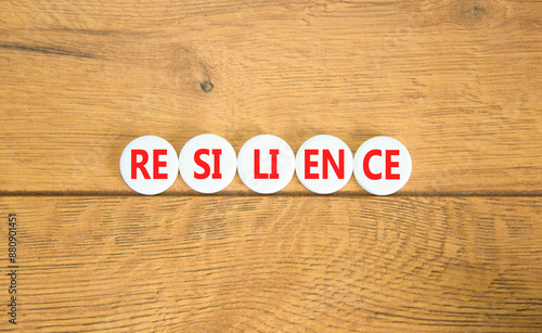 Resilience symbol. Concept word Resilience on beautiful white pill. Beautiful wooden background. Business resilience concept. Copy space.