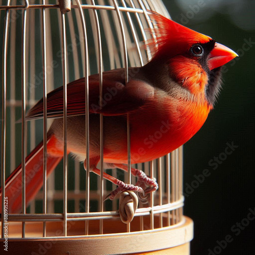 Close-up Northern Cardinal perching on branch,Bird Photography