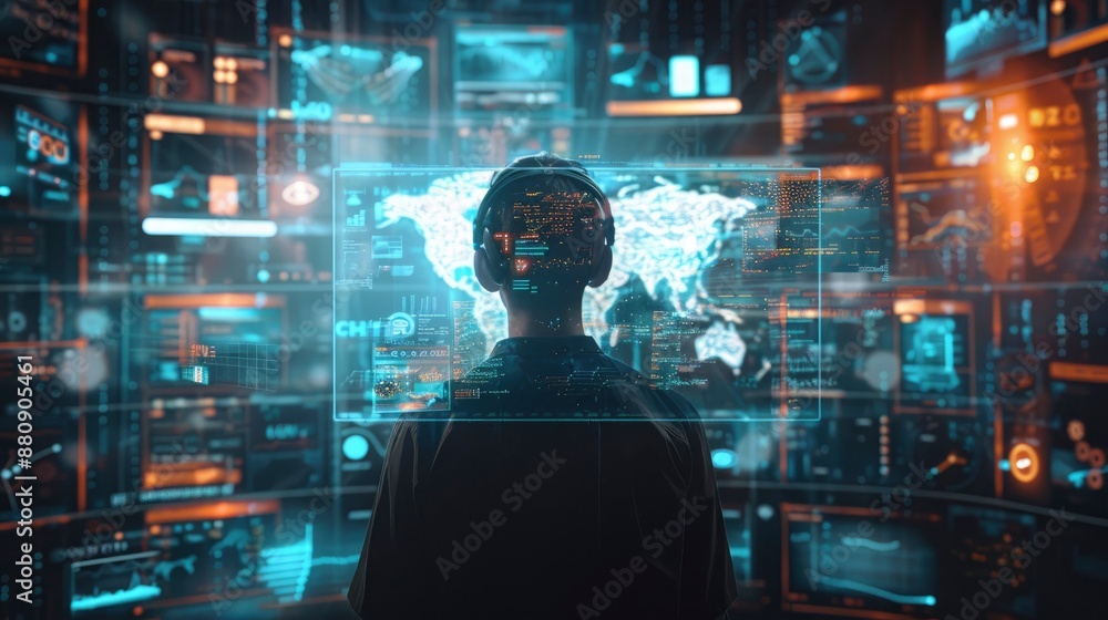 A futuristic augmented reality concept with digital overlays of virtual information and interactive user interfaces. A futuristic augmented reality concept with digital overlays of virtual information and interactive user interfaces.