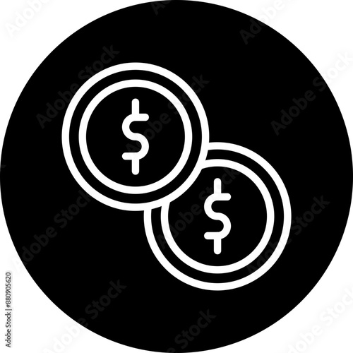 Coin Vector Line White Circle Black