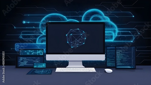 Digital background perfect for tech processes, neural networks, artificial intelligence, data transfer and encryption, digital archives, sound and graphic presentations, science, education, etc.