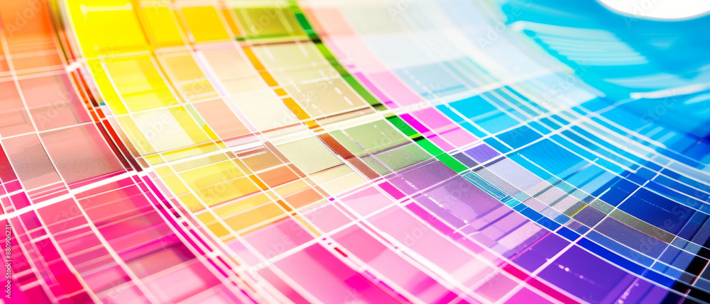 Fototapeta premium An abstract depiction of overlapping squares and rectangles in vibrant colors, creating a dynamic, grid-like pattern that captures attention.
