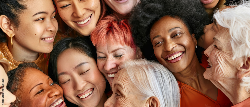 A diverse group of women joyfully gather close together, smiling and radiating warmth, capturing the beauty of unity and friendship. A diverse group of women joyfully gather close together, smiling and radiating warmth, capturing the beauty of unity and friendship.