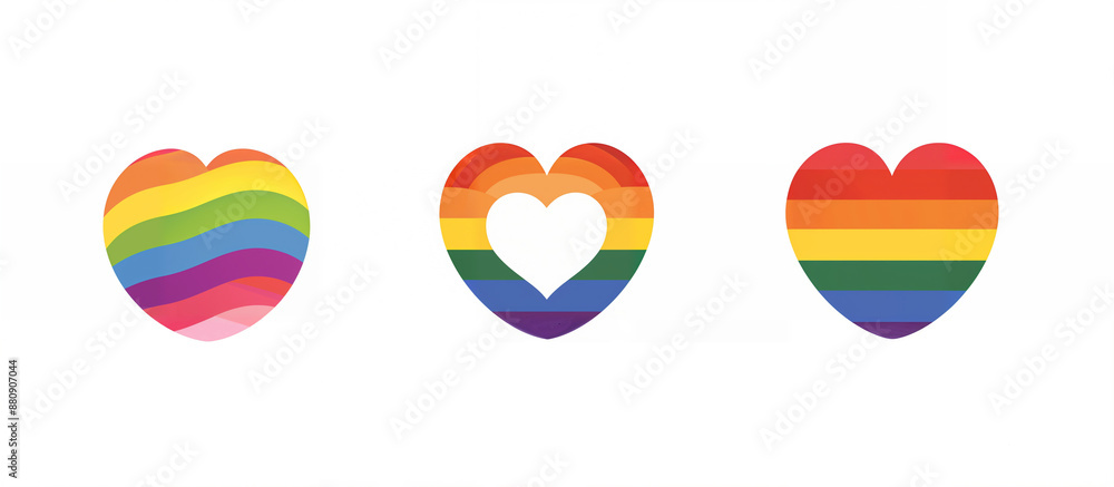 Three rainbow heart icons with LGBTQ themes Three rainbow heart icons with LGBTQ themes