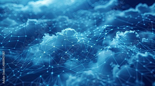 Abstract representation of cloud computing with interconnected nodes and data flowing between them.