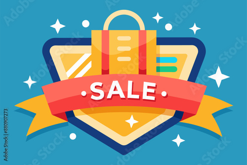 Yellow shopping bags over red ribbon announcing big sale event, ideal for promoting seasonal discounts and special offers, black friday