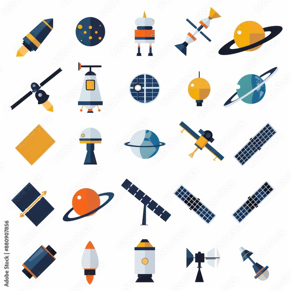 Obraz premium Space Exploration Icons: A Visual Guide to Outer Space
