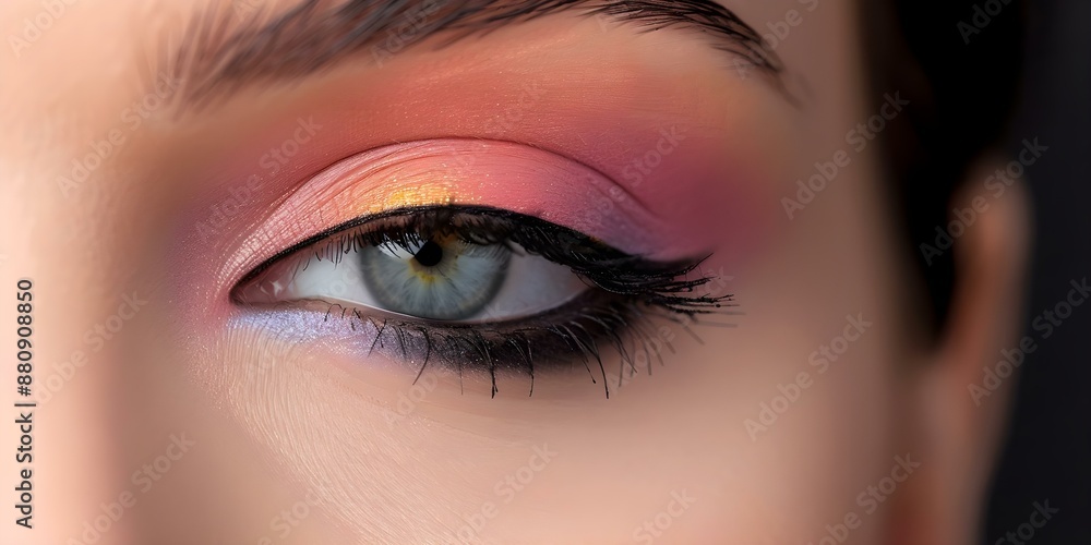 Applying Vibrant Eye Makeup with Precision Close-up Look at Eyeshadow Palette. Concept Eye Makeup, Vibrant Colors, Precision Techniques, Close-up Look, Eyeshadow Palette Applying Vibrant Eye Makeup with Precision Close-up Look at Eyeshadow Palette. Concept Eye Makeup, Vibrant Colors, Precision Techniques, Close-up Look, Eyeshadow Palette