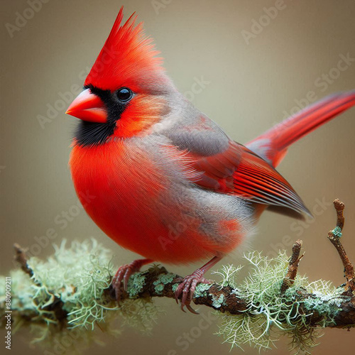 Close-up Northern Cardinal perching on branch,Bird Photography